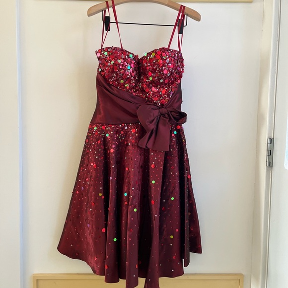 Jovani Dresses & Skirts - Vintage Jovani Strapless Midi Sequin Dress - Burgundy